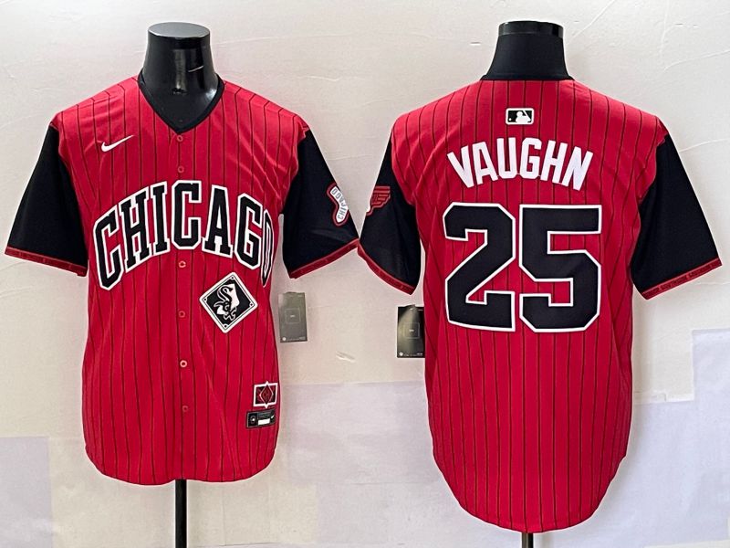 Men Chicago White Sox #25 Vaughn Red Stripe Joint Name Nike 2025 MLB Jersey style 15